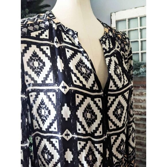 HALE BOB Tribal Print Henley Silk Blouse Small - Picture 4 of 5